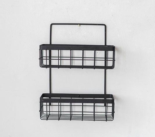 Nordic wrought iron kitchen bathroom wall hanging wall shelf free punching wall hanging storage basket dormitory hanging basket - My Store