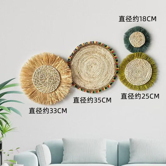 Tassel Wall Decor Round Colorful Raffia Hanging Ornament Woven Wall Hanging - My Store
