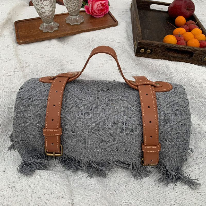 New Chessboard Plaid Knitted Thickened Camping Rugs Picnic Mat Fashion Tassel - My Store