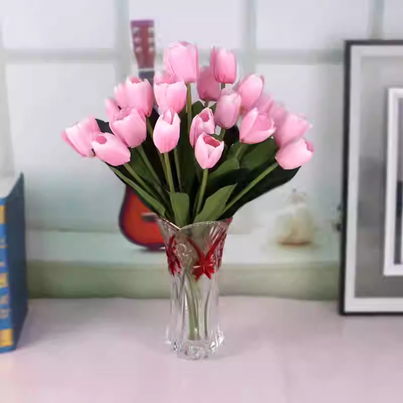 Tulip Artificial Flowers Artificial Floral Arrangement Glass Vase Set - My Store
