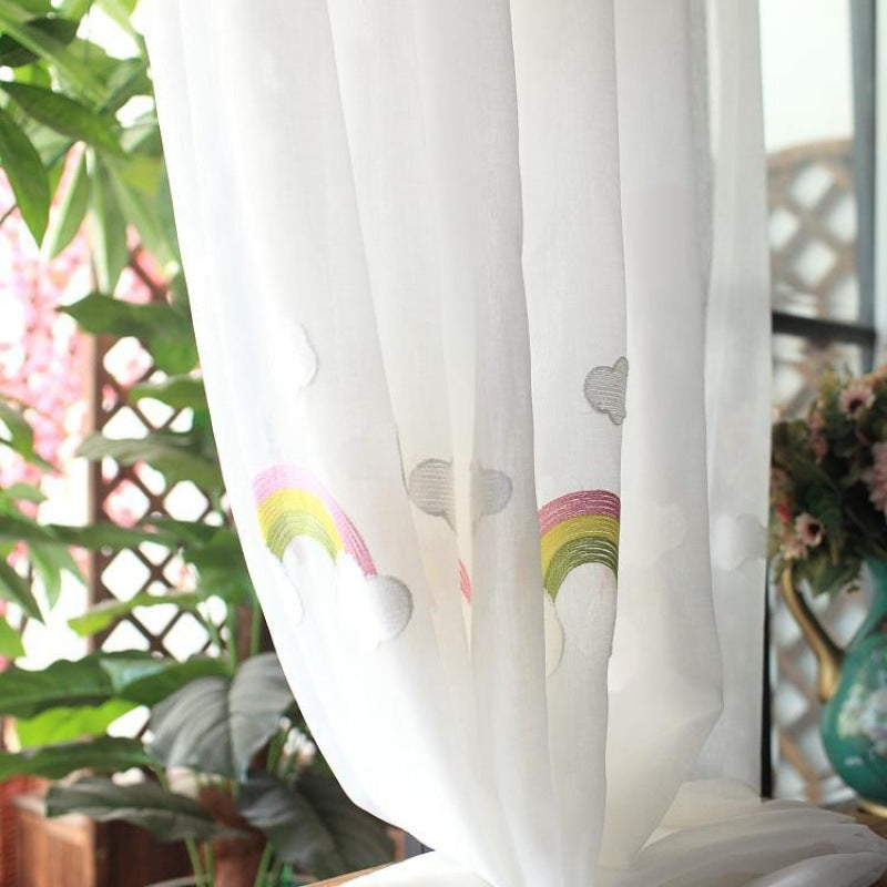 Children's Rainbow Gauze Curtains With Pastoral Embroidery - My Store