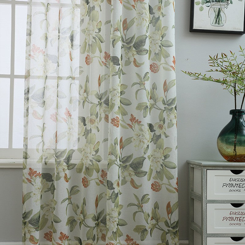 American-style Printed Cotton And Linen Window Sheer Small Curtains Semi-sheer Curtain Fabric - My Store