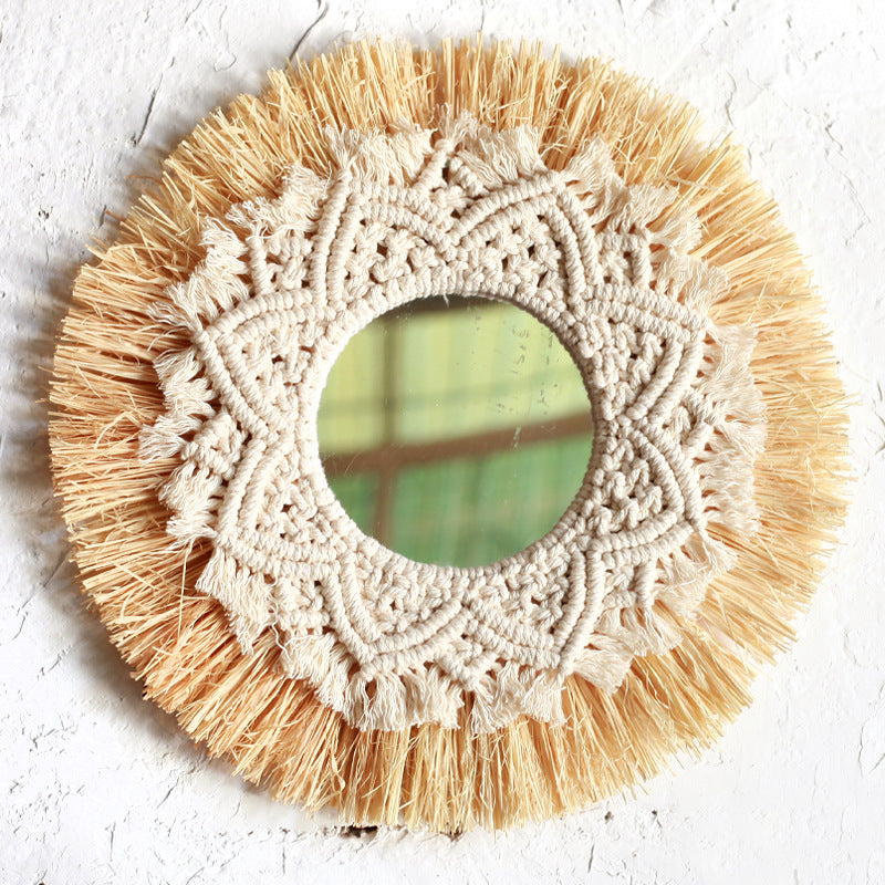 Hand-woven Raffia Mirror Wall Decoration - My Store