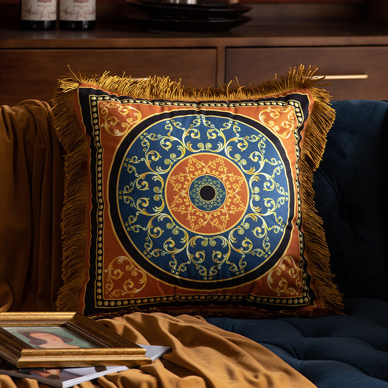 Pillow Sofa High-grade Sense Duplex Printing Tassel Waist Pillow Back Luxury Pillows - My Store