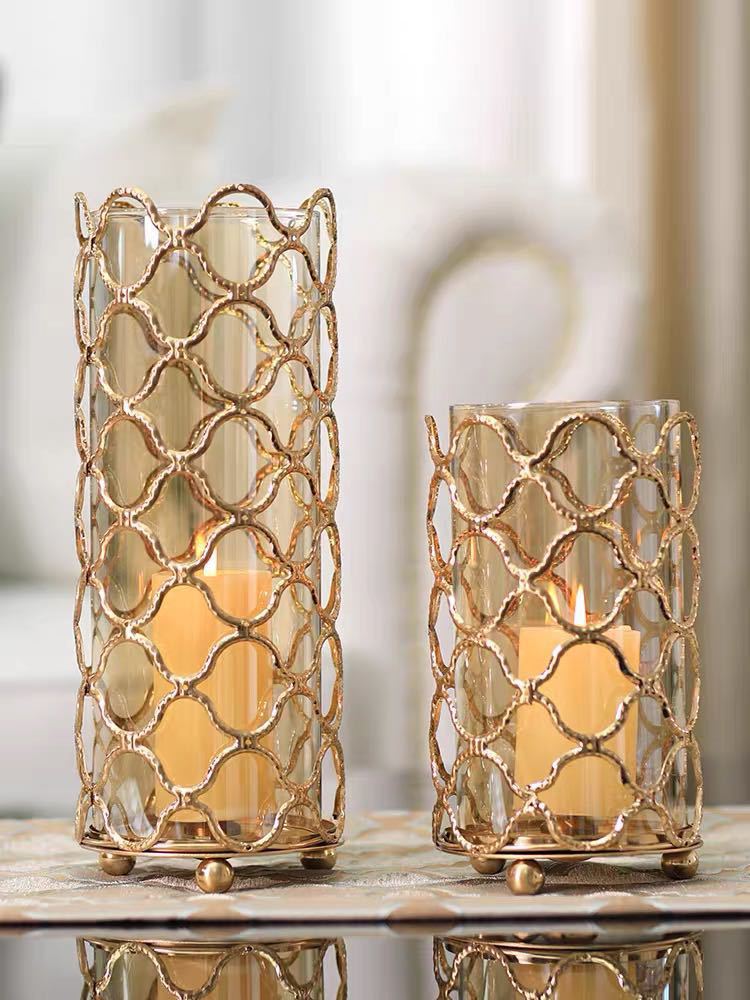Hollow Out Glass Vases Golden Flower Arrangement Metal - My Store