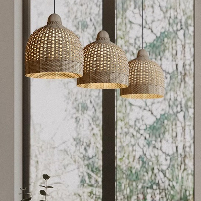 Dining Room Chandelier Retro Tea Room Living Room Bedroom Wooden Rattan Lamps - My Store