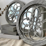 2 Pack Rustic Round Wooden Wall Mirror, Hollow Floral Carved Decorative Mirror, Farmhouse Wall Hanging Art For Home Decoration - My Store