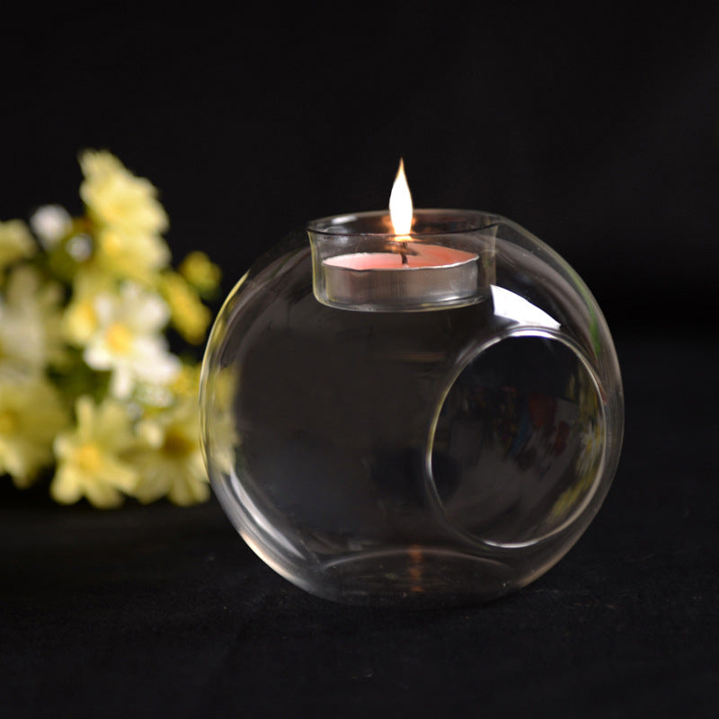 Creative Glass Candle Holder Heat-resistant Glass Round Candle Holder - My Store