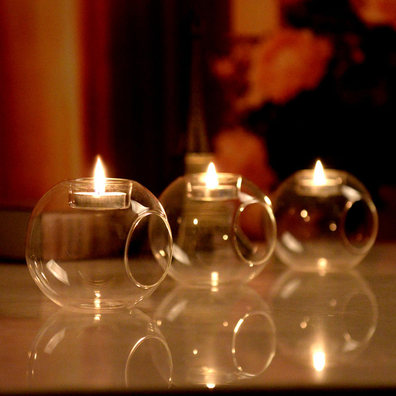 Creative Glass Candle Holder Heat-resistant Glass Round Candle Holder - My Store