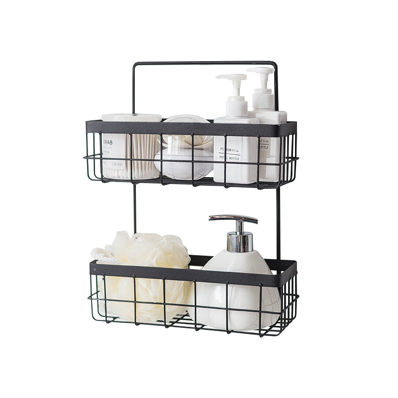 Nordic wrought iron kitchen bathroom wall hanging wall shelf free punching wall hanging storage basket dormitory hanging basket - My Store