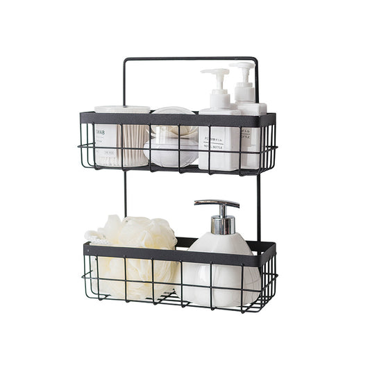 Nordic wrought iron kitchen bathroom wall hanging wall shelf free punching wall hanging storage basket dormitory hanging basket - My Store