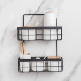 Nordic wrought iron kitchen bathroom wall hanging wall shelf free punching wall hanging storage basket dormitory hanging basket - My Store
