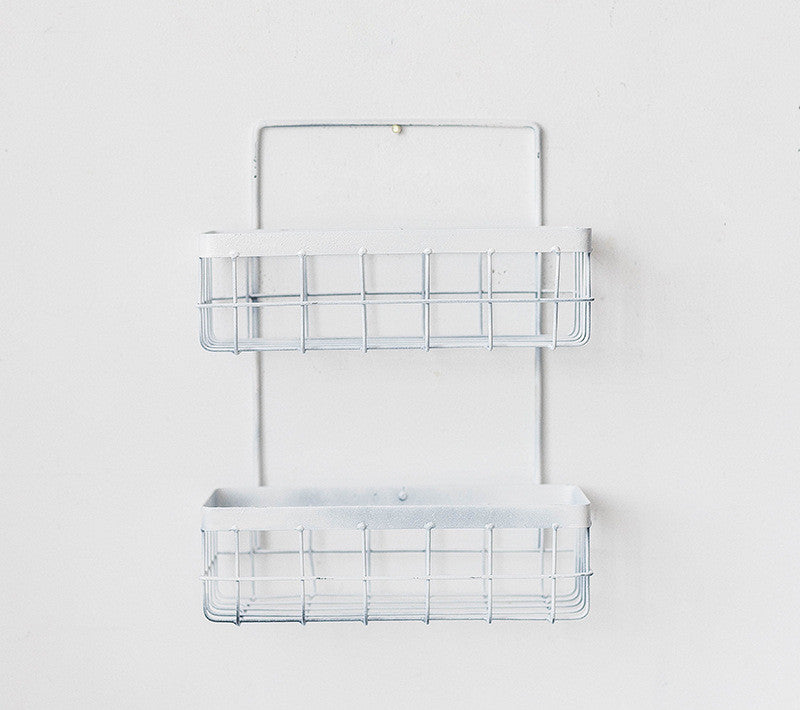 Nordic wrought iron kitchen bathroom wall hanging wall shelf free punching wall hanging storage basket dormitory hanging basket - My Store