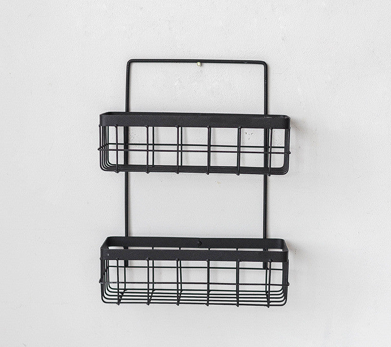 Nordic wrought iron kitchen bathroom wall hanging wall shelf free punching wall hanging storage basket dormitory hanging basket - My Store