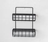 Nordic wrought iron kitchen bathroom wall hanging wall shelf free punching wall hanging storage basket dormitory hanging basket - My Store