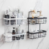 Nordic wrought iron kitchen bathroom wall hanging wall shelf free punching wall hanging storage basket dormitory hanging basket - My Store