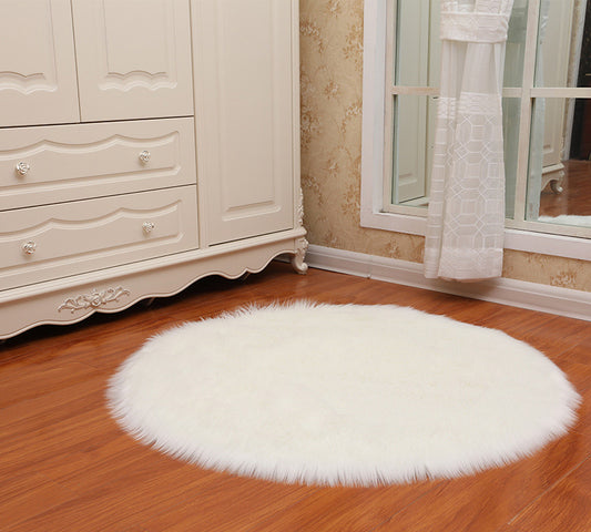 Round Soft Faux Sheepskin Fur Area Rugs for Bedroom Living Room Floor Shaggy Plush Carpet White Home Floor Mat Rug Bedside Rugs - My Store