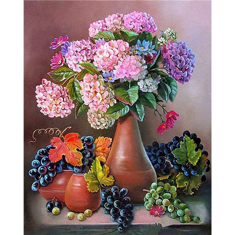 Adult Digital Oil Painting Of Flowers And Butterflies In Vases - My Store