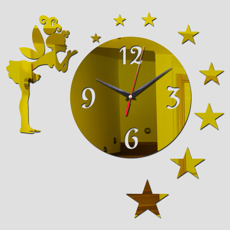 Creative Home Furnishing Background Mirror Wall Sticker Fairy Plastic Art Acrylic Wall Clock Decoration - My Store