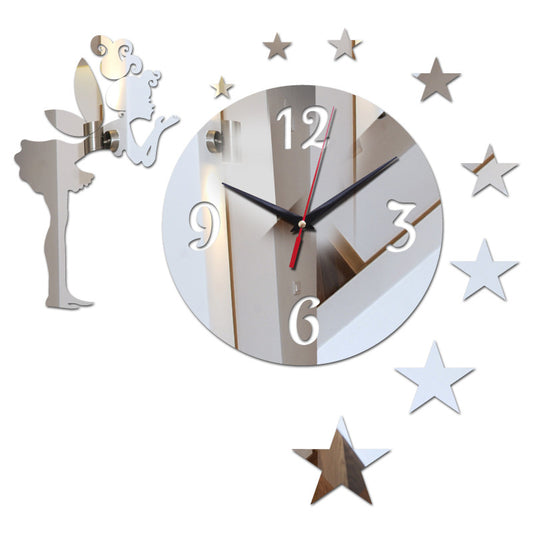 Creative Home Furnishing Background Mirror Wall Sticker Fairy Plastic Art Acrylic Wall Clock Decoration - My Store
