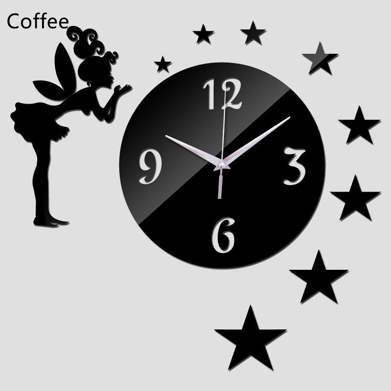Creative Home Furnishing Background Mirror Wall Sticker Fairy Plastic Art Acrylic Wall Clock Decoration - My Store
