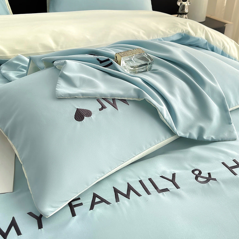 Contrast Color Pure Cotton Minimalist Bed Sheets Bedding Set - My Store