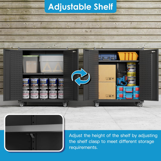 Metal Storage Cabinet With Wheels Rolling Storage Cabinet With 2 Doors And Adjustable Shelves - My Store