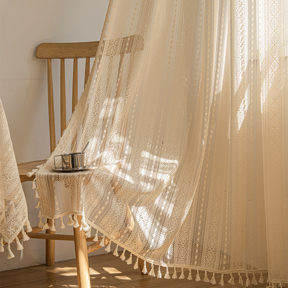 Wood Color Lace Mesh Curtains Living Room Bedroom - My Store