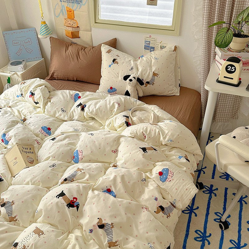 Cute Cartoon Cream-Style Cotton Bed Sheets And Duvet Covers - My Store