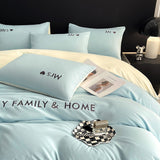 Contrast Color Pure Cotton Minimalist Bed Sheets Bedding Set - My Store