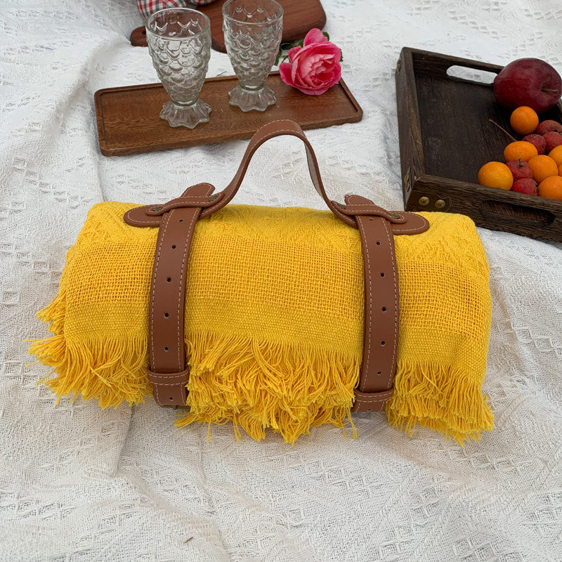New Chessboard Plaid Knitted Thickened Camping Rugs Picnic Mat Fashion Tassel - My Store