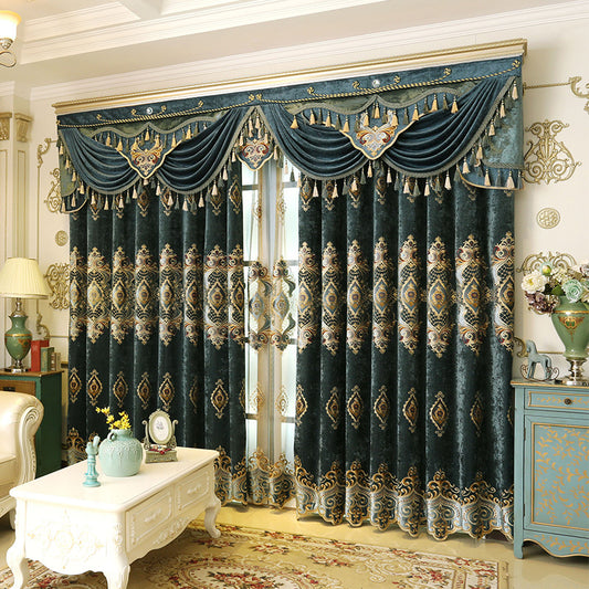 Blue Chenille Embroidered Curtains For Living Room Bedroom And Villa - My Store