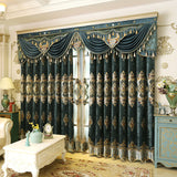 Blue Chenille Embroidered Curtains For Living Room Bedroom And Villa - My Store