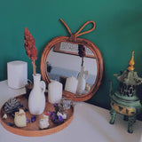 Handmade Rattan Retro Round Mirror Apple Mirror Household Make-up Mirror Wall Hanging Porch Decoration - My Store
