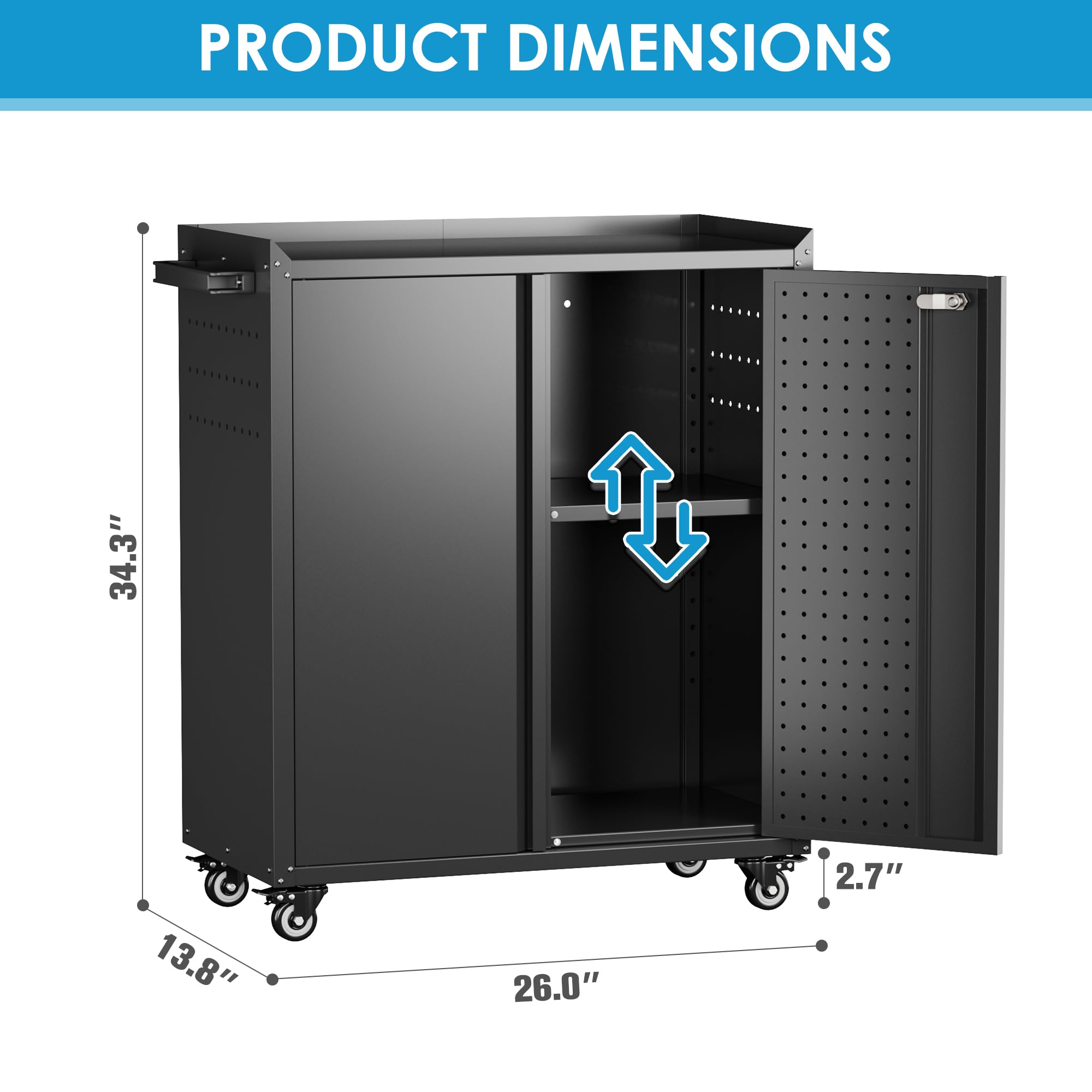 Metal Storage Cabinet With Wheels Rolling Storage Cabinet With 2 Doors And Adjustable Shelves - My Store