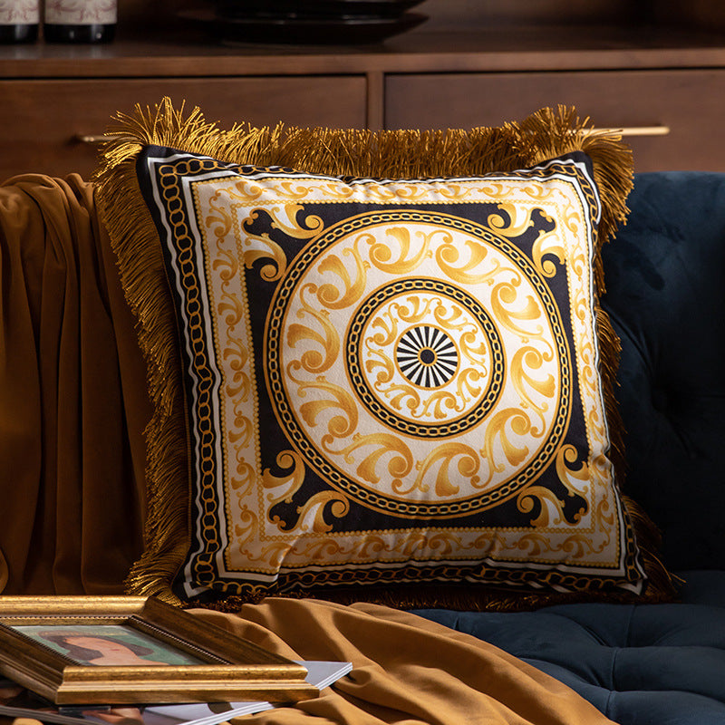 Pillow Sofa High-grade Sense Duplex Printing Tassel Waist Pillow Back Luxury Pillows - My Store