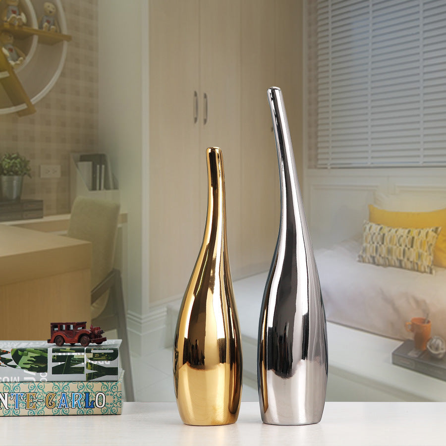 Nordic Gold Plating Ceramic Vases Model Room Home Decor - My Store