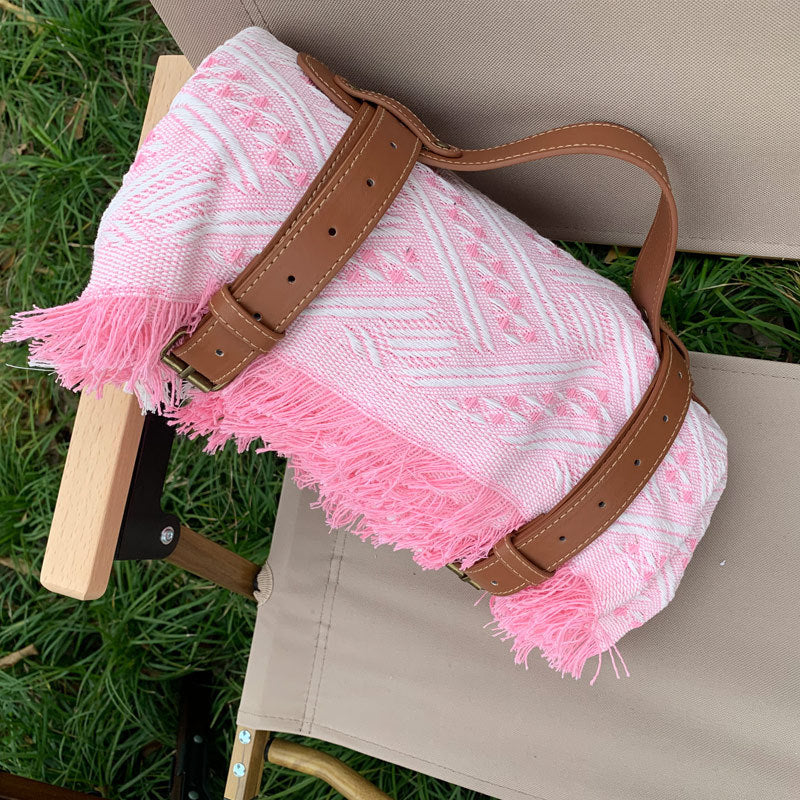 New Chessboard Plaid Knitted Thickened Camping Rugs Picnic Mat Fashion Tassel - My Store