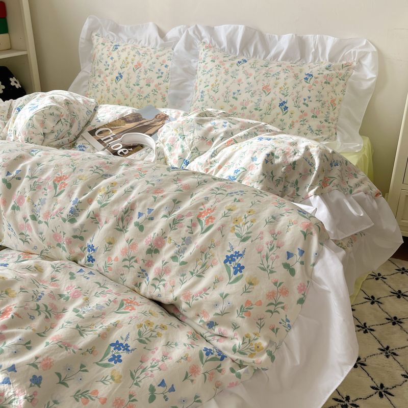 Four-piece Bed Set Washed Cotton Duvet Cover Sheets - My Store
