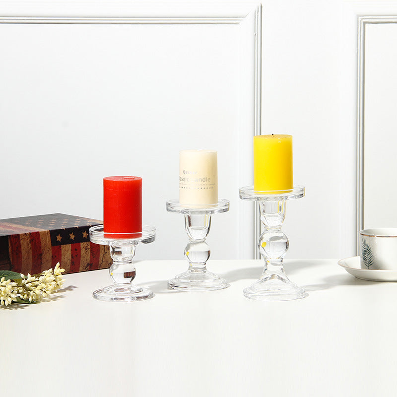 Glass Candle Holder Transparent Glass Set Candle Holder High Foot Crafts Wax Holder - My Store