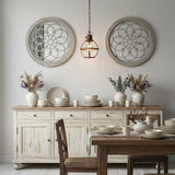 2 Pack Rustic Round Wooden Wall Mirror, Hollow Floral Carved Decorative Mirror, Farmhouse Wall Hanging Art For Home Decoration - My Store