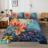 Bedding Flat Sheet Set With Deep Pocket Mattress Cover Sheets, Colorful Flowers Printed Fabric Bed Sheets - My Store