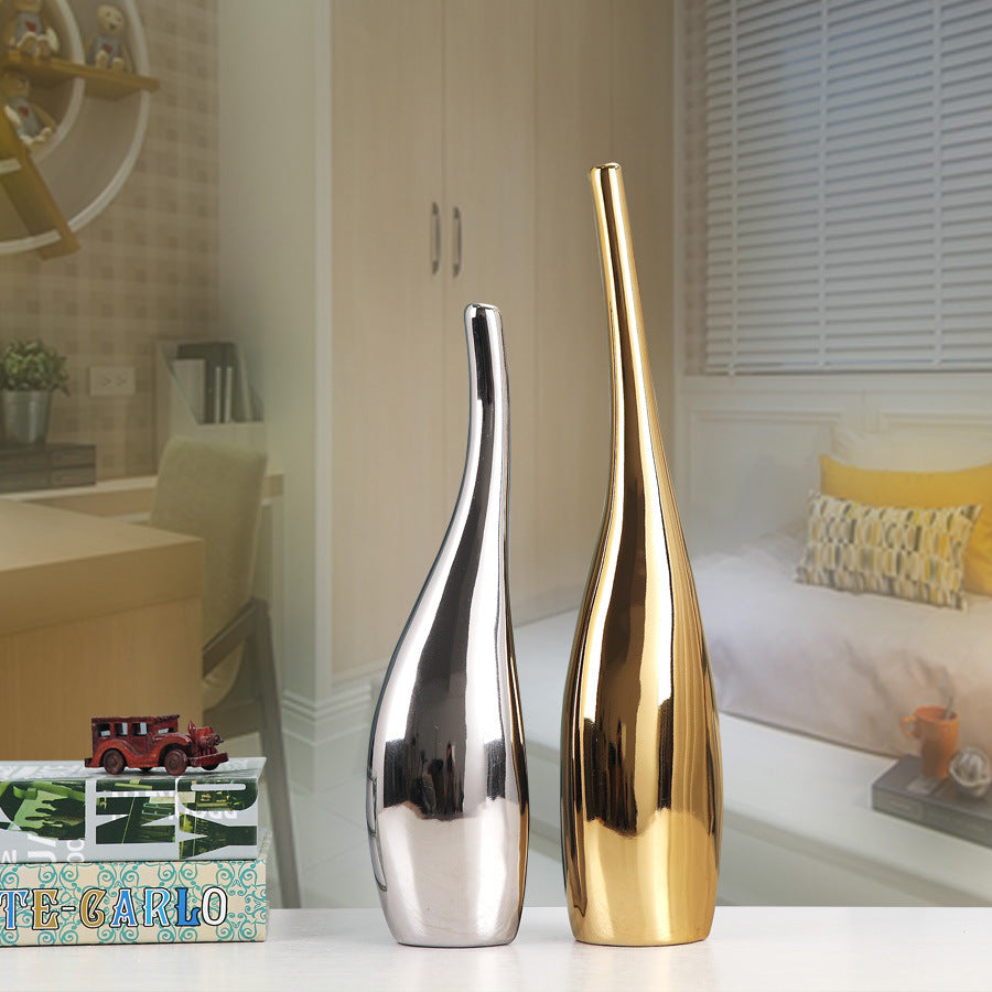 Nordic Gold Plating Ceramic Vases Model Room Home Decor - My Store