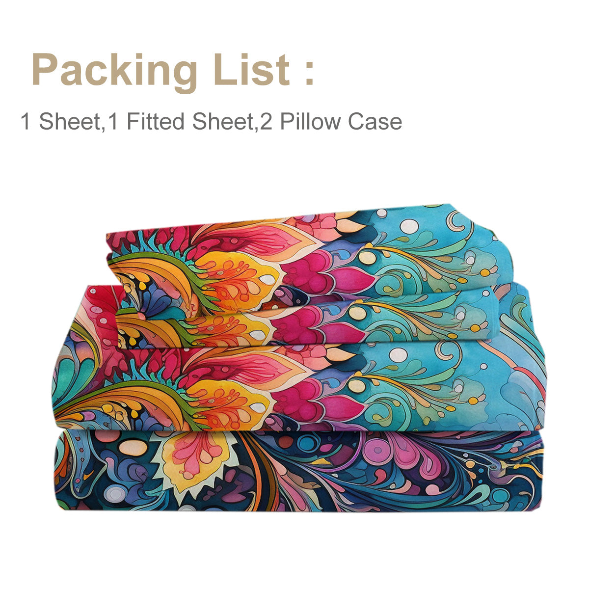 Bedding Flat Sheet Set With Deep Pocket Mattress Cover Sheets, Colorful Flowers Printed Fabric Bed Sheets - My Store