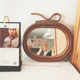 Handmade Rattan Retro Round Mirror Apple Mirror Household Make-up Mirror Wall Hanging Porch Decoration - My Store