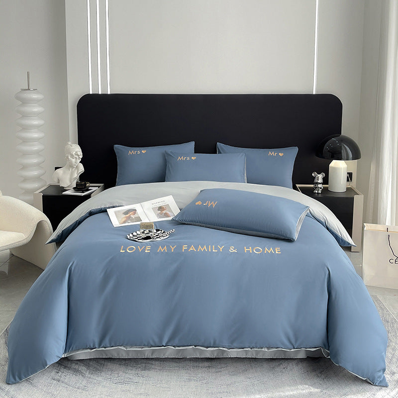 Contrast Color Pure Cotton Minimalist Bed Sheets Bedding Set - My Store