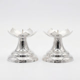 925 Sterling Silver Elegant Silver Lotus Flower Candle Holders with Intricate Engraved Bases, Set of Two - Handicraft - My Store