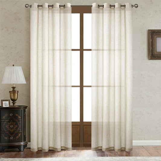 Faux Linen Grommet Sheer Curtains, Solid Color Semi Transparent Voile Curtain Panels, Modern Simple Window Drapes For Bedroom Living Room, Ready Made Home Window Curtain - My Store