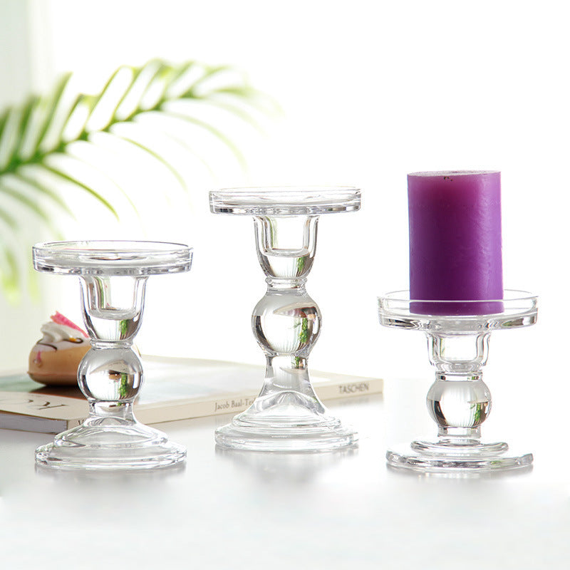 Glass Candle Holder Transparent Glass Set Candle Holder High Foot Crafts Wax Holder - My Store