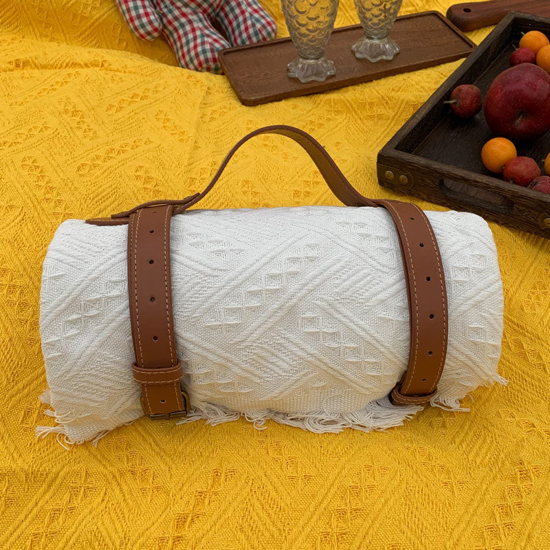New Chessboard Plaid Knitted Thickened Camping Rugs Picnic Mat Fashion Tassel - My Store
